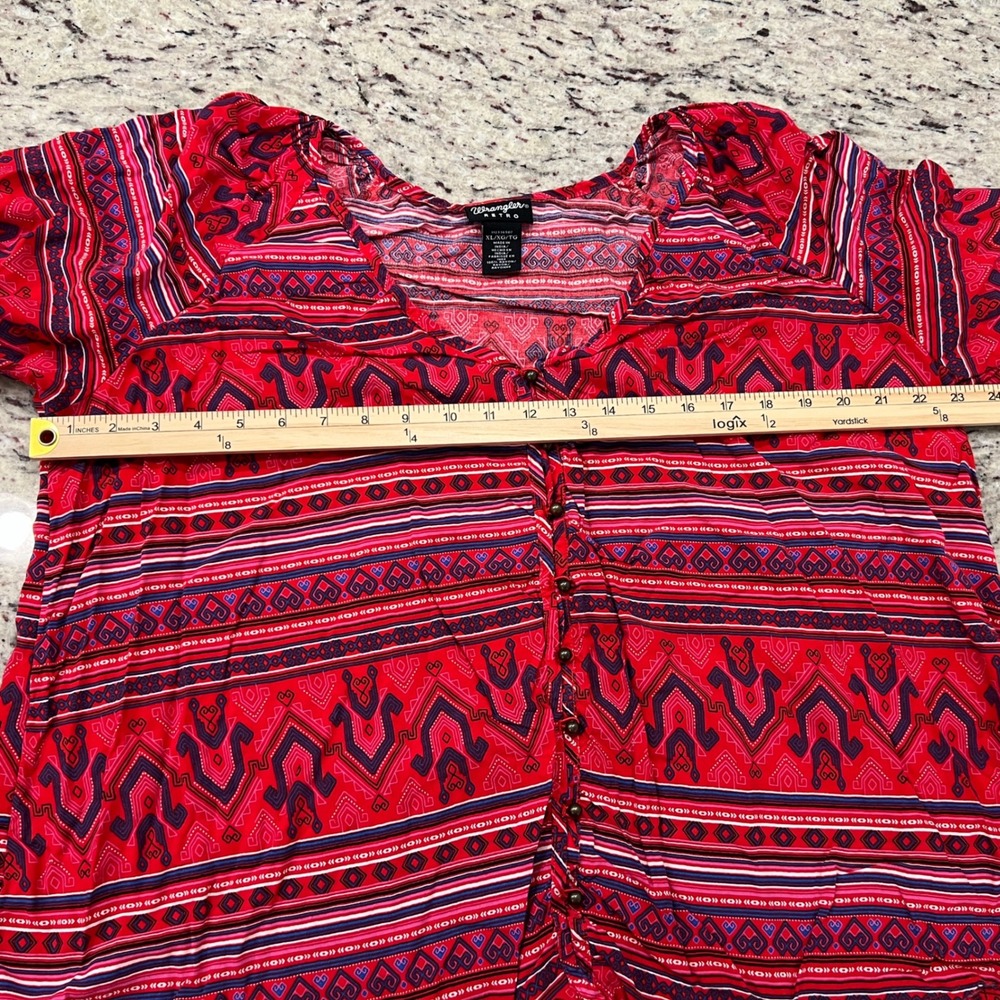 Wrangler Retro Top Womens XL Red Southwestern Print Boho Western Long Sleeve - Picture 7 of 8